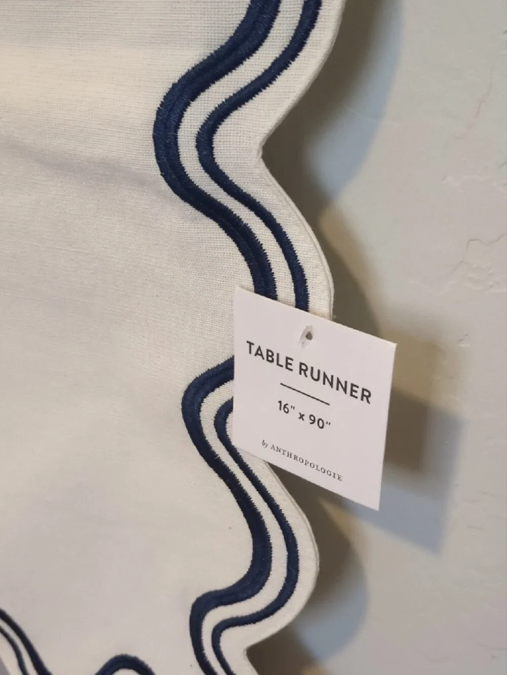 NWT Anthropologie Madeline White and Navy Embroidered Table Runner